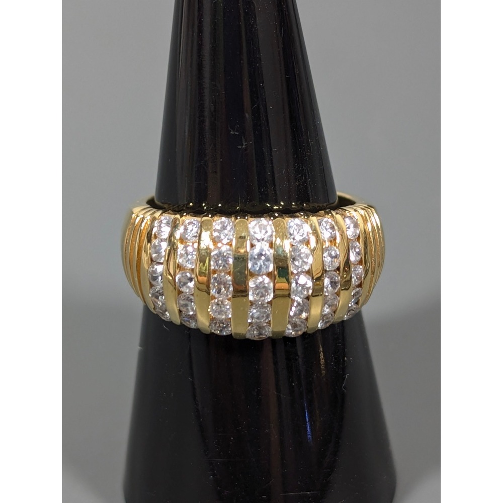 Premier Designs Dedication Ring Gold Tone CZ Pave‎ Band Statement Ring Size 8